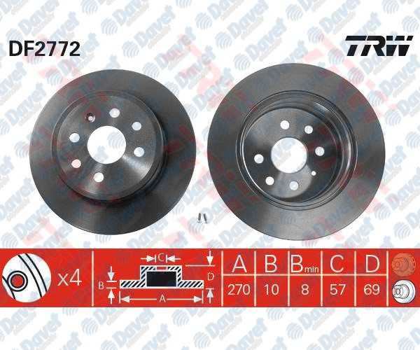 TRW DF2772 Arka Fren Diski Aynasi 4 Bijon Vectra B 1.6i 16v-1.7 Td-1.8i 16v 95-